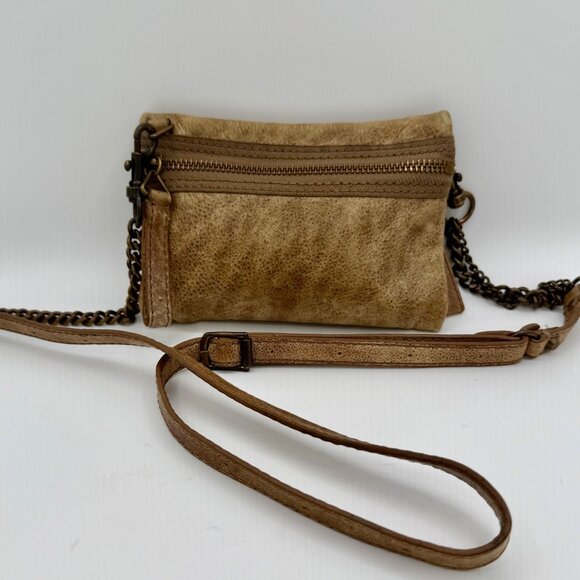 J.Crew Taupe Distressed Faux Leather Crossbody Bag Chain Strap Zip Purse 8x5 - Picture 3 of 9